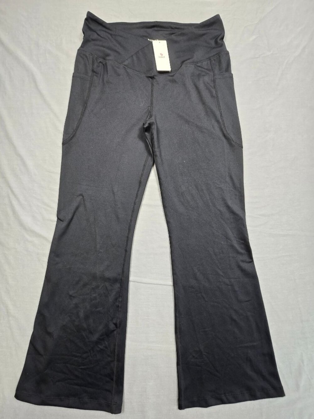 NEW Baleaf XL Athletic Yoga Pants Black Flare Pocket High Waisted Stretch